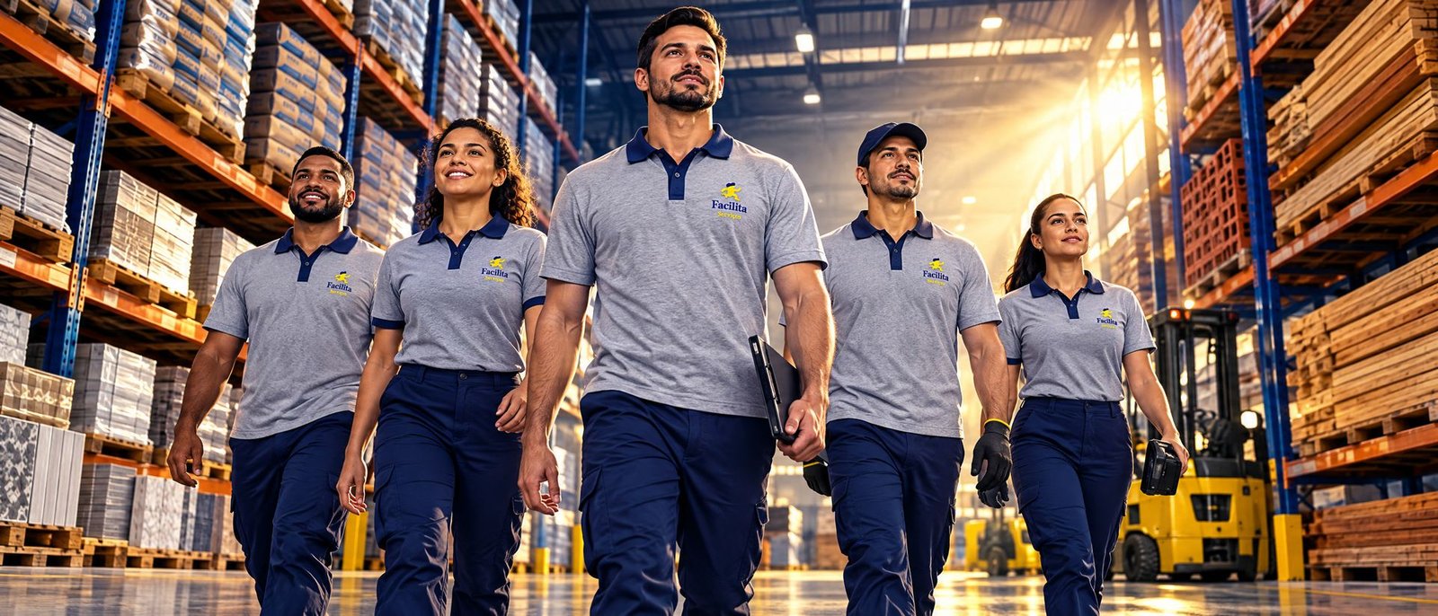 Equipe da Facilita Serviços num depósito de materiais de construção